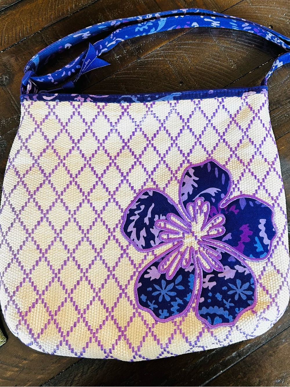 Vera Bradley Woven Straw Floral Crossbody Bag - Purple Amethyst Hibiscus